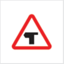 Sign: T-Junction ahead, main road turning left